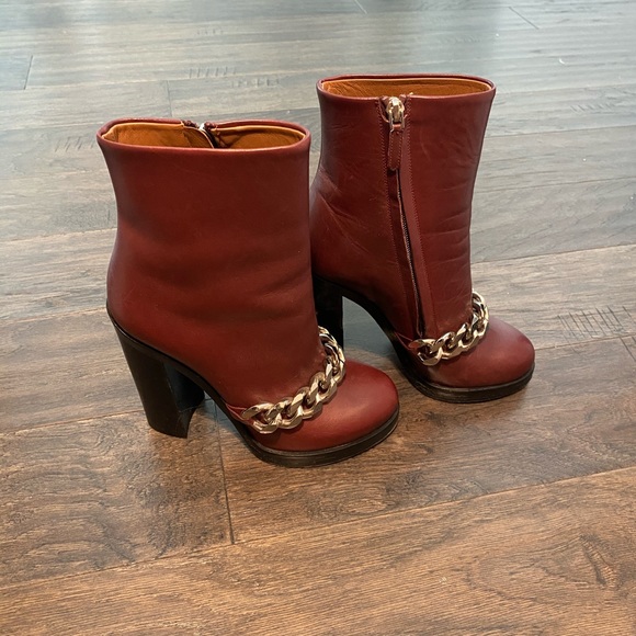 Burgundy Givenchy Chain Embellished Boots - Picture 2 of 9